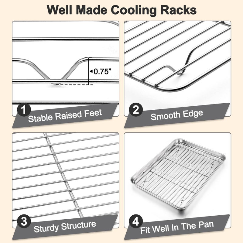 TeamFar Baking Sheet with Rack Set (3 Pans + 3 Racks), 19.6/16/12.5 Inch Stainless Steel Cookie Sheets Baking Pans Trays and Cooling Racks for Cooking Roasting, Non-Toxic & Heavy Duty, Dishwasher Safe - Image 4